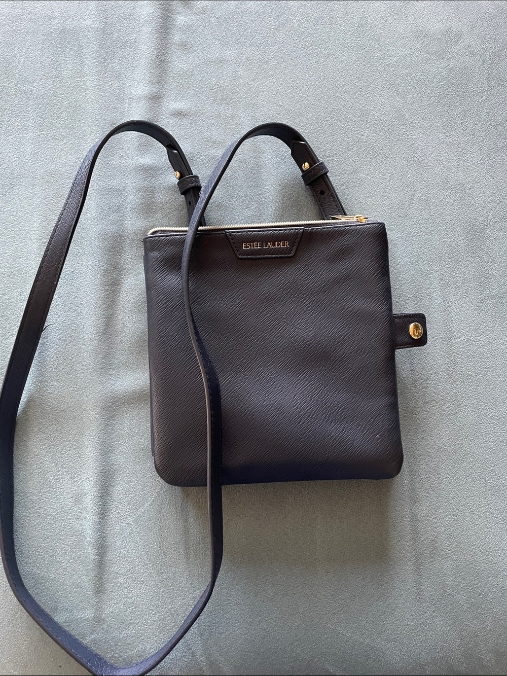 Estée Lauder Black Textured Leather Crossbody with Gold Hardware